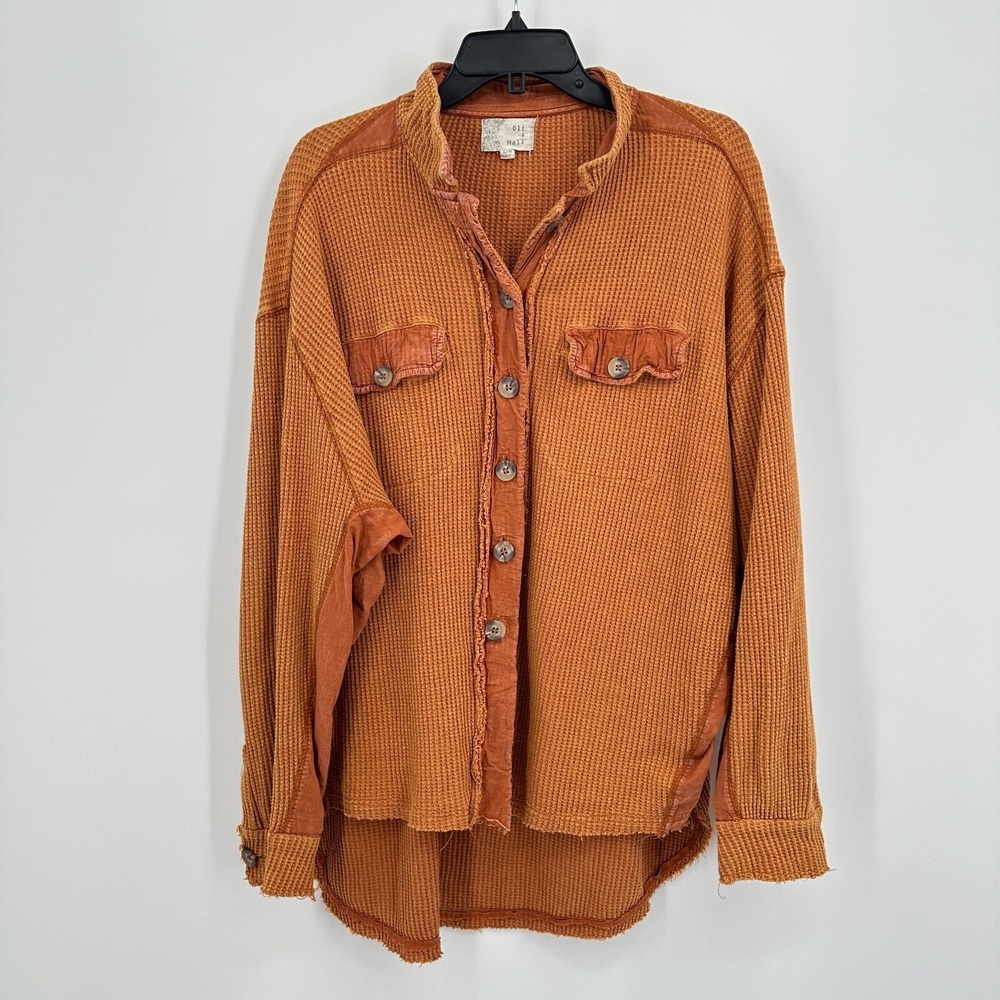 Oli Hali Waffle Knit Shirt‎ Womens S/M Orange Boho Indie Flowy Oversized Summer